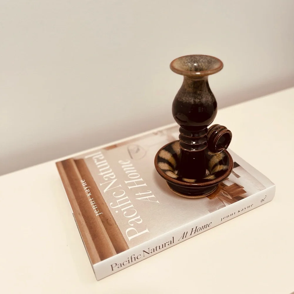 GORGEOUS HANDMADE STUDIO POTTERY CHAMBERSTICK TAPERED CANDLE HOLDER - SURF SHACK